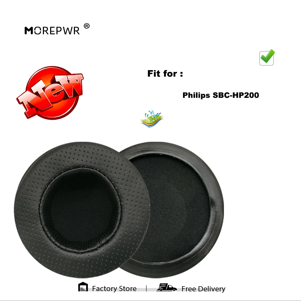 

Morepwr New Upgrade Replacement Ear Pads for Philips SBC-HP200 Headset Parts Leather Cushion Velvet Earmuff