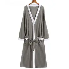 Waffle cotton Kimono bathrobes Sexy Men robe three-quarter sleepwear solid color soft breathable Lightweight Long Robe with Belt