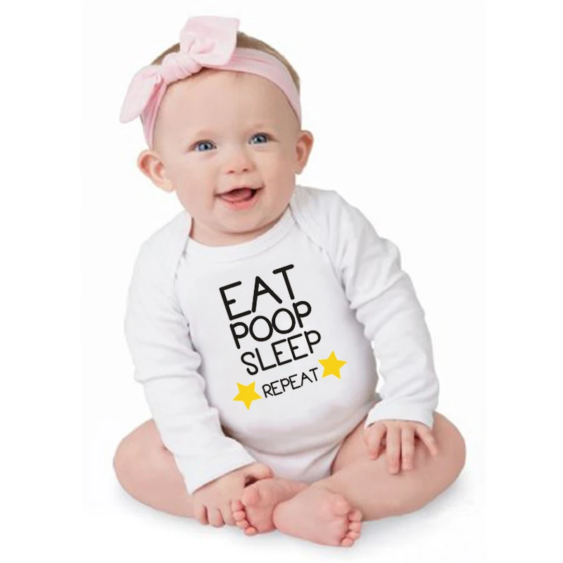 Забавный боди для новорожденных с принтом «Eat Poop Sleep Repeat»; хлопковый боди с длинными рукавами для маленьких мальчиков и девочек; ползунок комбинезон; одежда