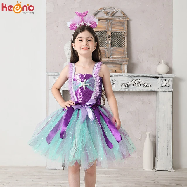 Vestido Tutu Extravagante de Sereia, Headband Fantasia, Kids