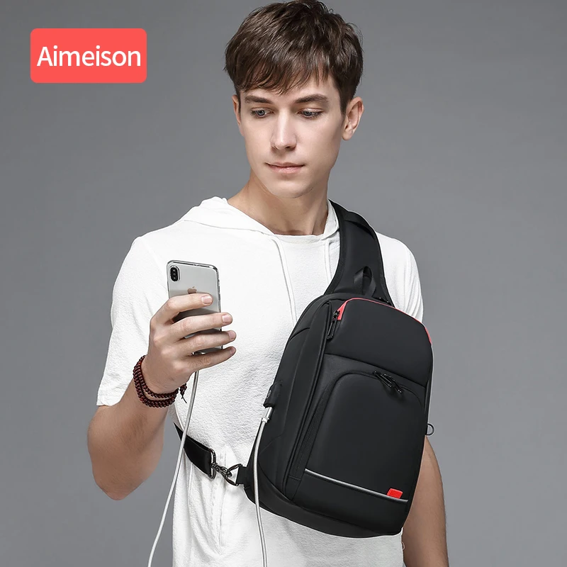 

Multifunction Crossbody Bags Men USB Charging Chest Pack Short Trip Messengers Chest Bag Water Repellent Shoulder Bag Male