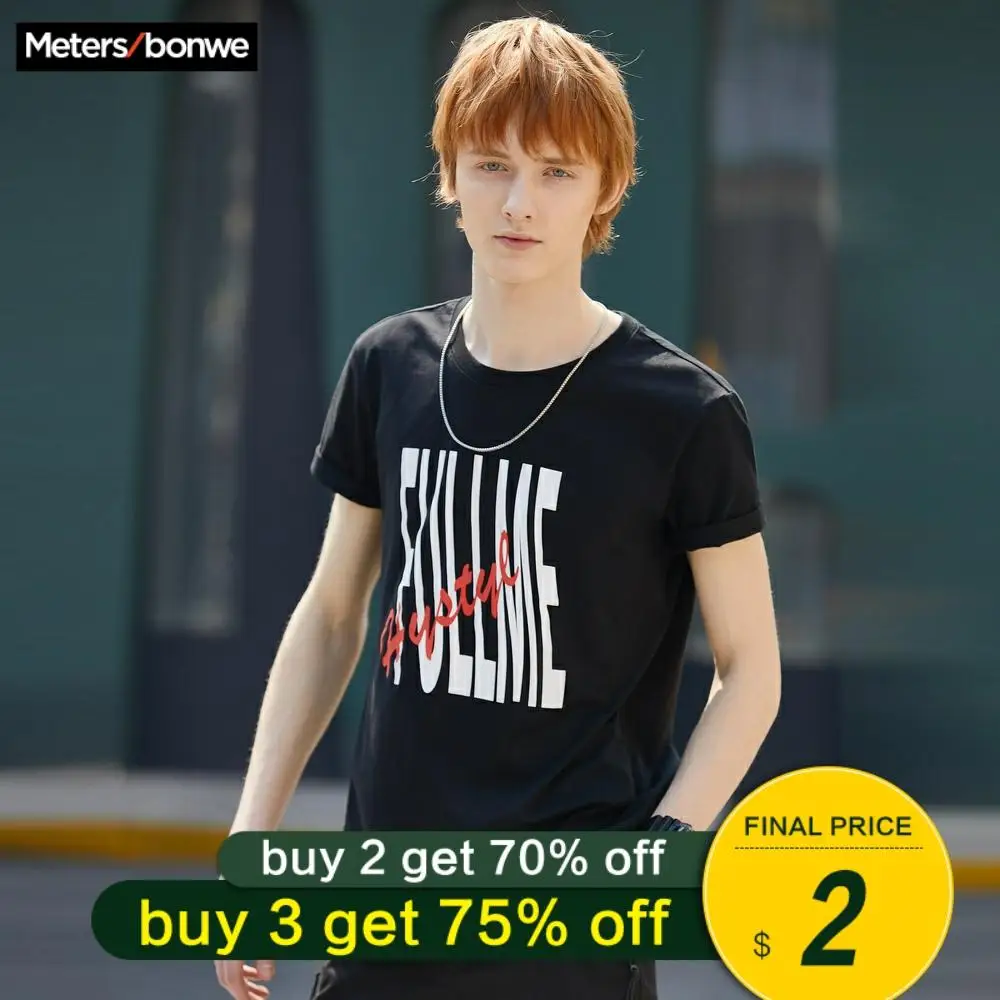  3 футболки Metersbonwe Men's T-shirt for Male Solid Color Summer Letter Printing Trend T-Shirt Casual Striped Short Sleeve футболка мужская 