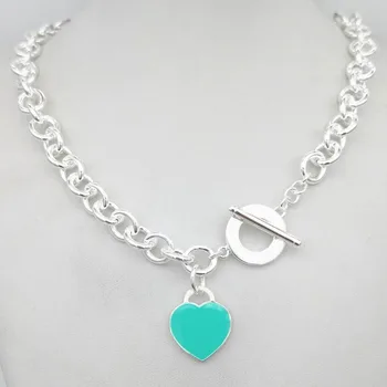 

Sterling Silver 925 Classic Fashion Exclusive Blue Enamel Heart-shaped Card Pendant Girl Necklace Jewelry Holiday Gift