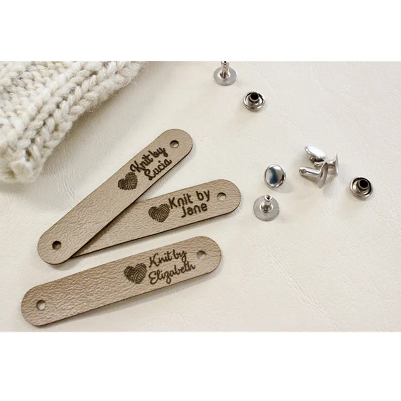30pcs Personalised Handmade Leather tags knitting garment Sew-in Crochet label text Clothing Hat Handcraft labels