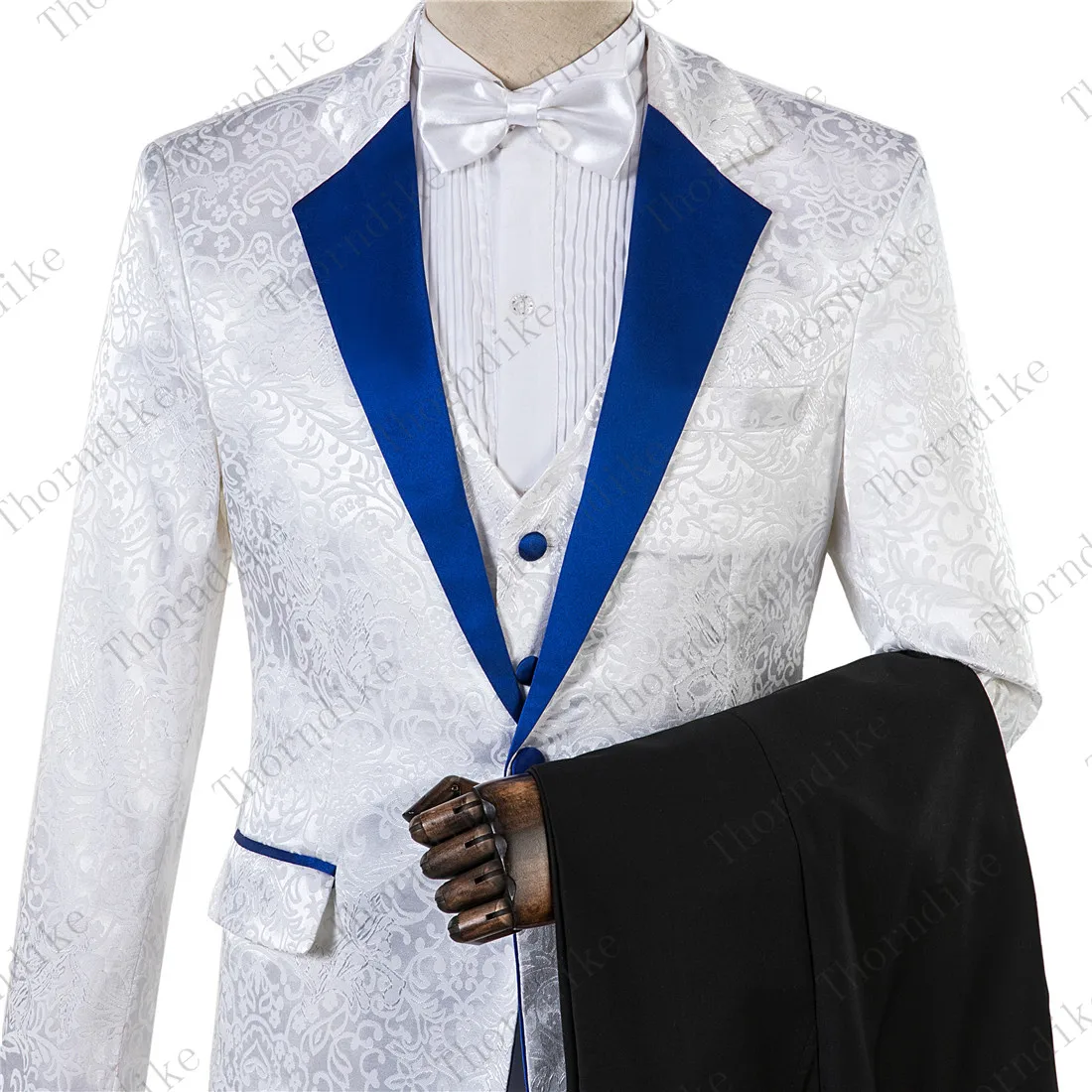 

Thorndike New White Pattern Mens Suits For Groom Tuxedos 2019 Peak Lapel Slim Fit 3 PCS Jacket Pants Vest Man Tailor Made Suit