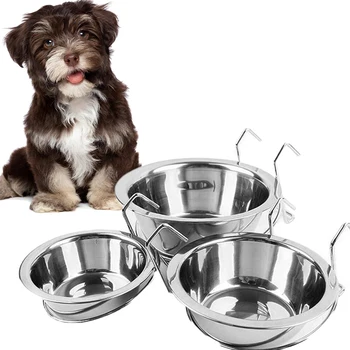 

2020 Stainless Steel Hang-on Bowl Metal Dog Bowl Rabbit Bird Puppy Food Water Cage Cup Clamp Holder Dogs Dish Feeder Goods