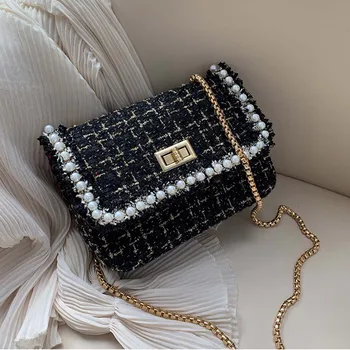 

Weaving designer Crossbody Bags For Women 2020 pearl decoration wild Messenger bag Shoulder Bags luxury handbags women bags