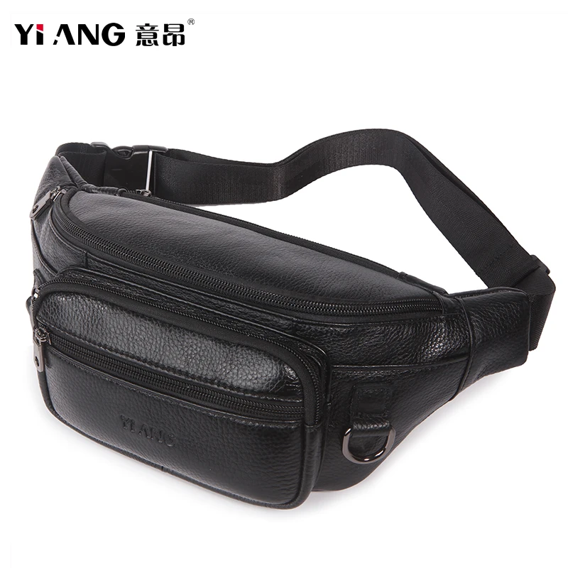 Genuine Leather Men's Waist Chest Packs Shoulder Messenger Bag Cross Body Sports Mobile Phone Pouch Business Money Purse Women - Цвет: Style 2 black