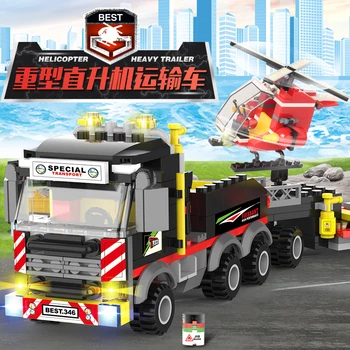 

City Fire Station Building Blocks Set Rescue Truck Heavy Transport Helicopter Bricks Christmas Gift Toys