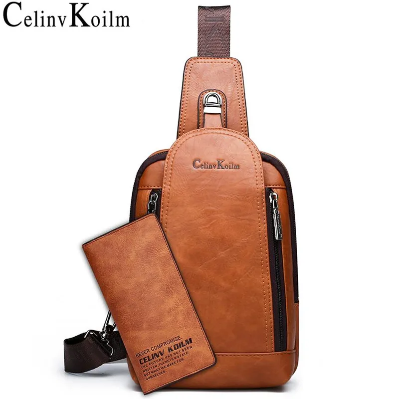 Celinv Koilm Men Crossbody Bag Big Size Daily Chest Bag High Quality Large Capacity Split Leather Daypacks Sling Bag For iPad