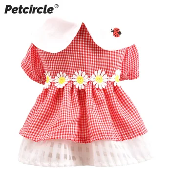 

Teddy Skirt Dog Clothes Spring Bomei Cat Small Dog Pet Spring and Summer Ladybug Red Plaid Flower Skirt