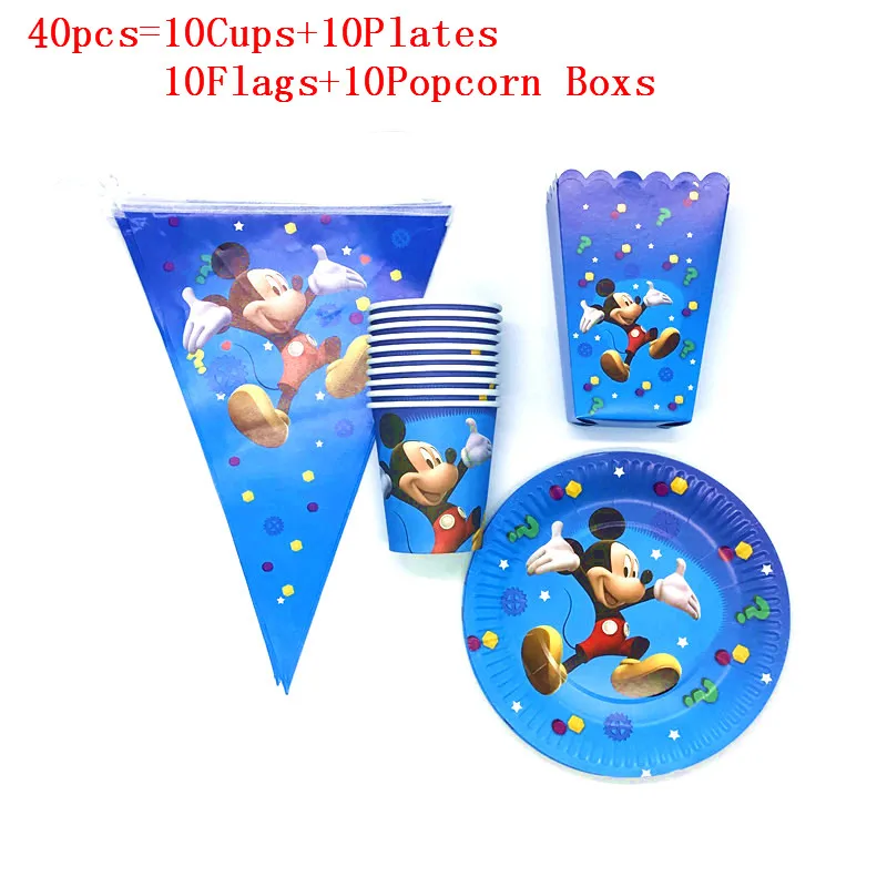 BeiPanQiBao 40pcs 40 шт/80 шт Дисней мультфильм Микки Маус Женщины Девушки День Рождения Вечеринка ребенка душ бумажный стаканчик, тарелка флаг фестиваль попкорн коробка поставки - Цвет: BeiPanQiBao 40pcs