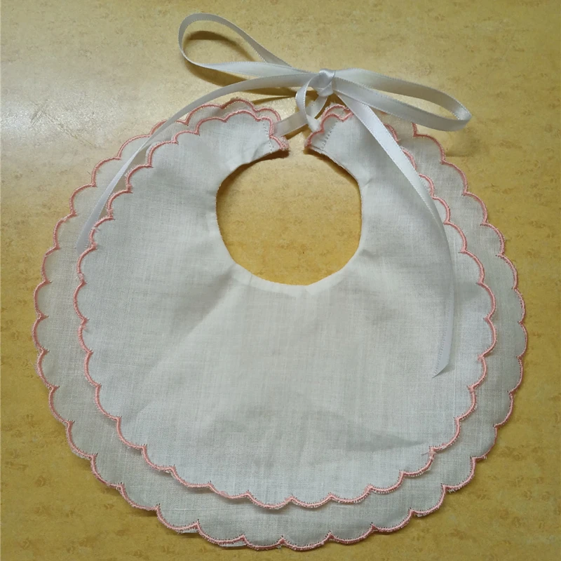 Set of 12 Fashion White Linen Double Scalloped Baby Bib 9"x9"inch dressy bibperfect for any special occasion