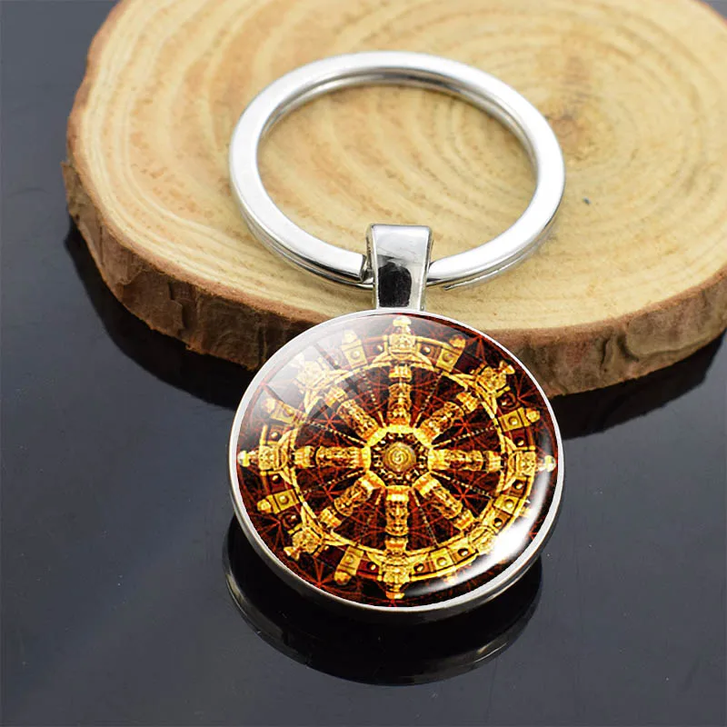 Мода Sri Yantra Мандала узор Двусторонняя бижутерия со стеклянными кабошонами подвеска буддиста брелок ручной работы для женщин мужчин индийские подарки