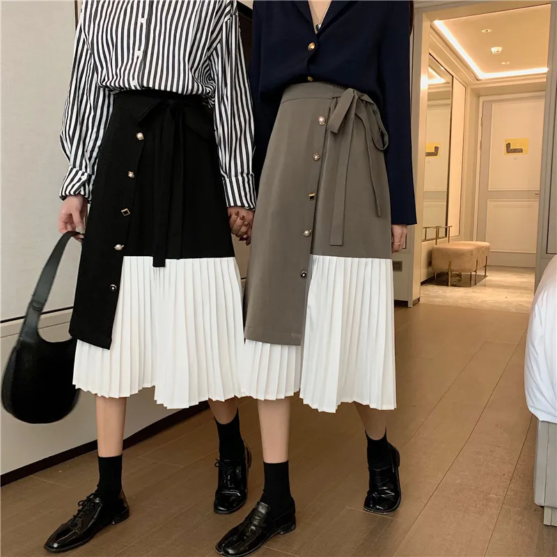 Модное повседневное весеннее и летнее платье с высокой талией, асимметричная плиссированная шифоновая тонкая юбка