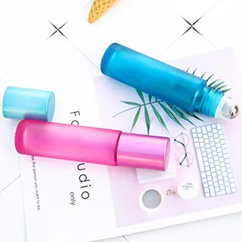 

Wholesale 10Ml （1/3oz）Essential Oil Bottle Colorful Frosted Empty Glass Mini Stainless Steel Roller Ball Aromatherapy Perfume
