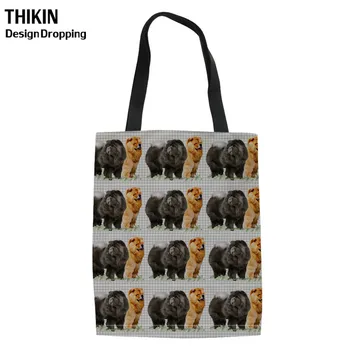 

THIKIN Women's Canvas Tote Chow Dog Printing Foldable Shopping Bags Ladies Heavy Duty Shopper Bag Female Reusable Grocery Bag