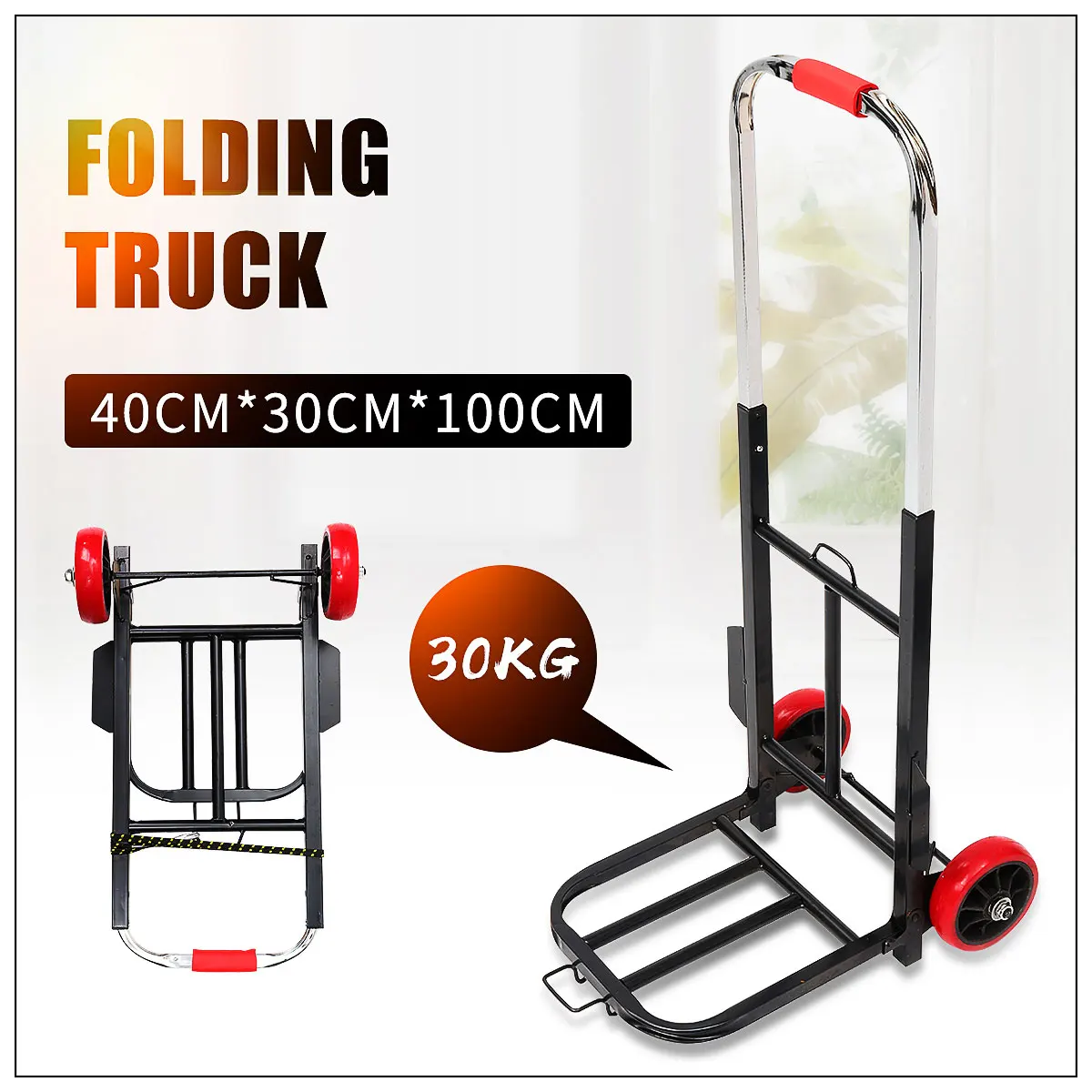 

Portable Travel Trailer Heavy Duty Folding Hand Cart Trolley Storage Barrow Sack Trucks Household Shopping Luggage Cart 30KG