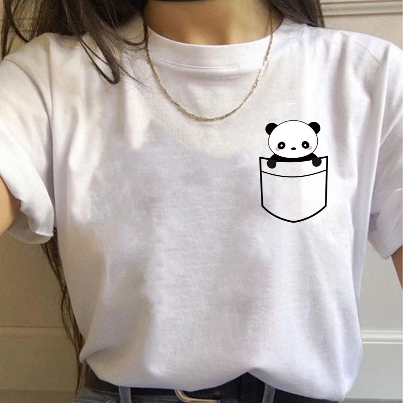 Maglietta semplice e carina da donna Maglietta oversize estiva Divertente tascabile Cartoni animati Stampa magliette Casual Manica corta O-Collo Tops861_voghion.com