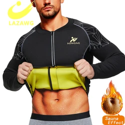 LAZAWG Mens Sweat Sauna Shirt Hot Tops with Zipper Sports Waist Trainer Slimming Tops Thermo Gym Fitness Workout Body Shapers