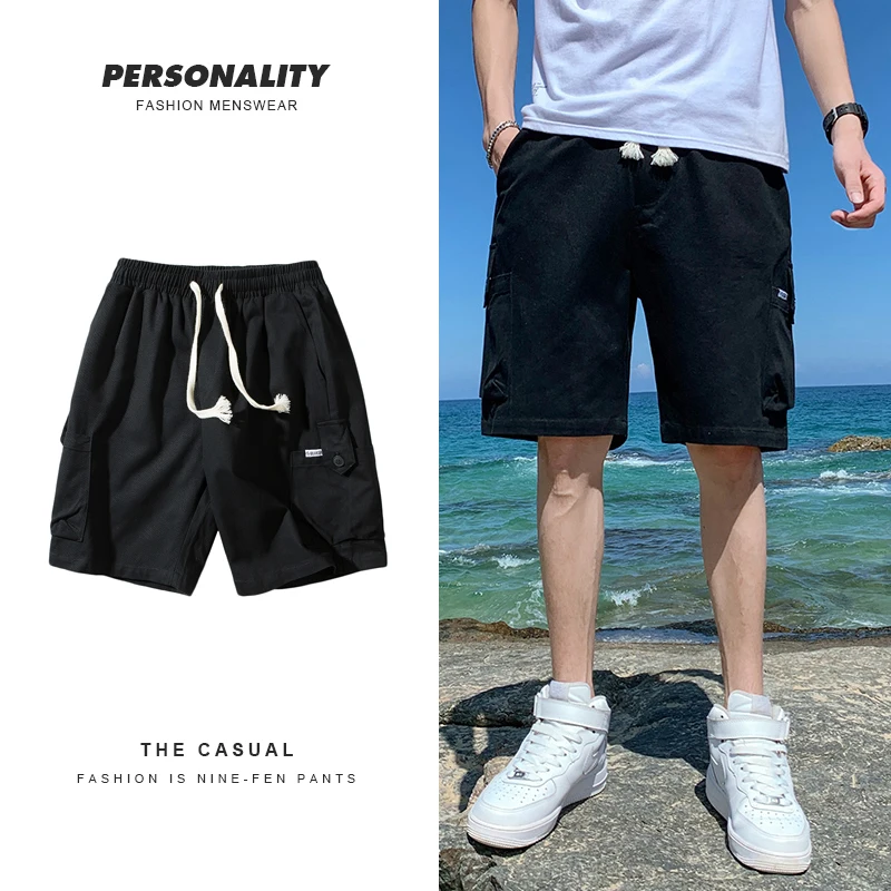 Pantalones secos rápidos transpirables para hombre, pantalones cortos deportivos informales de poliéster con bolsillos, Color sólido de playa, lavado a mano Regular con bolsillos, transpirables