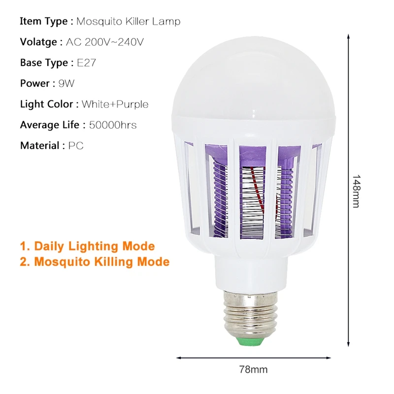 220 В E27 Led Mosquito Killer лампа 9 Вт мяч со светодиодом анти-репеллент муха ошибка ловушка для насекомых Zapper Killer Led Uv лампа