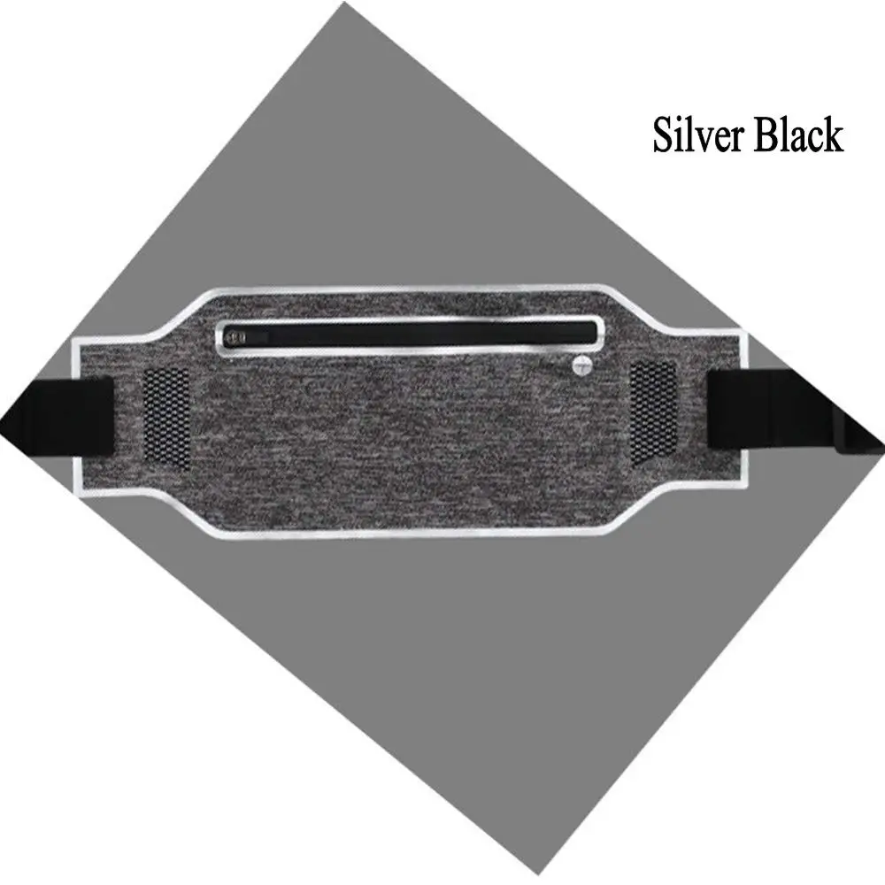 Silver Black Тонкий поясной чехол для iPhone бегущий ремень ультра легкий отскакивающий свободный пояс для фитнес-тренировок спортивный тренажерный зал поясная сумка для samsung - Цвет: Silver Black