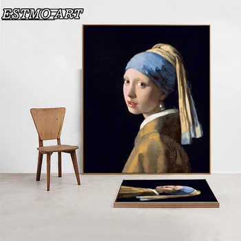 

Girl wearing pearl earrings Canvas Decorative Painting Classical Room Decor Parlour Wall Prints Poster One Piece ART Painting