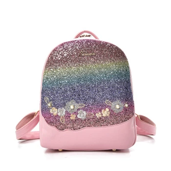 

Women Small Backpack 2020 Fashion Shining Sequin Flowers Shoulder Bag Woman Multi-Function Back Pack For Teenage Girls Backpacks