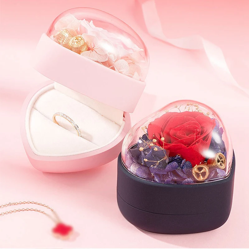 Heart Shape Ring Holder Box Velvet Jewelry Boxs Proposal Wedding Band Storage Packaging