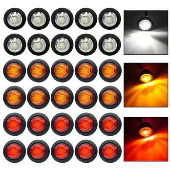 

30pcs Car LED Camper Trailer Lights White/Red/Amber 12V 3/4" Round Side 3 LED Marker Trailer Bullet Lights