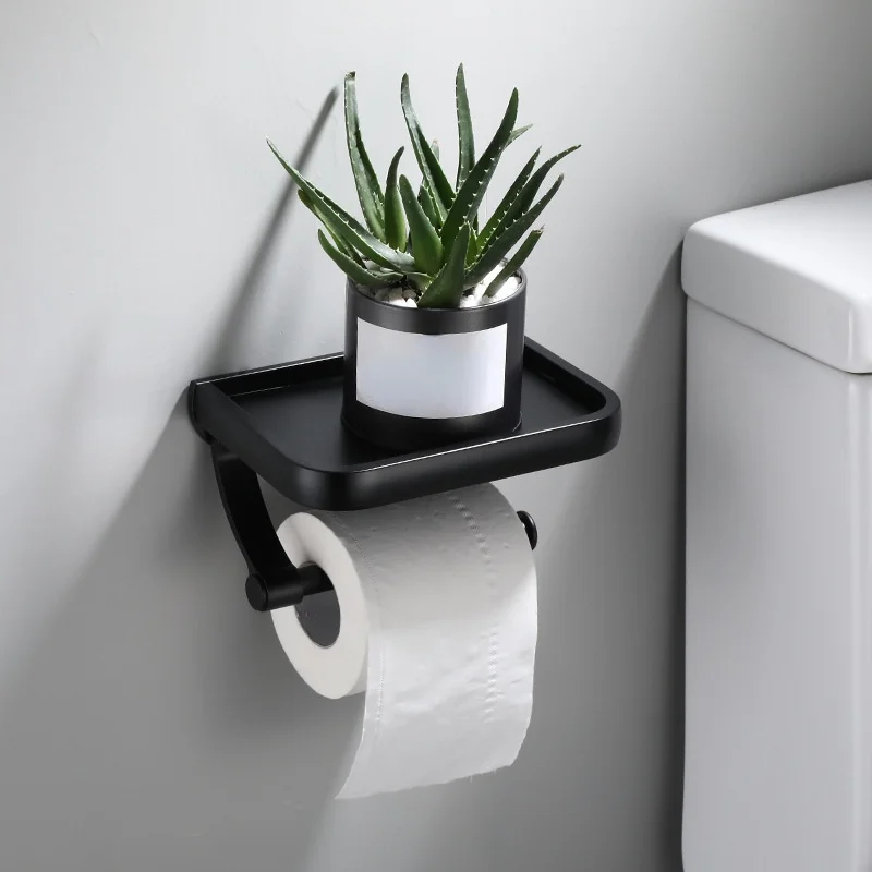 Bathroom Toilet Towel Paper Holder Phone Holder Wall Mount WC Rolhouder Paper With Shelf Towel Rack Tissue Boxes Black paper towel holder towel rack toilet paper holder toilet roll holder paper towel rack tissue holder
