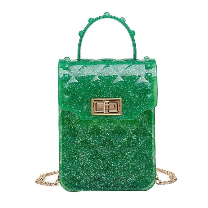 Прозрачная ПВХ-пленка цепь желе сумка женская сумочка карамельный цвет сумка через плечо для женщин мини сумка клатч - Цвет: Зеленый