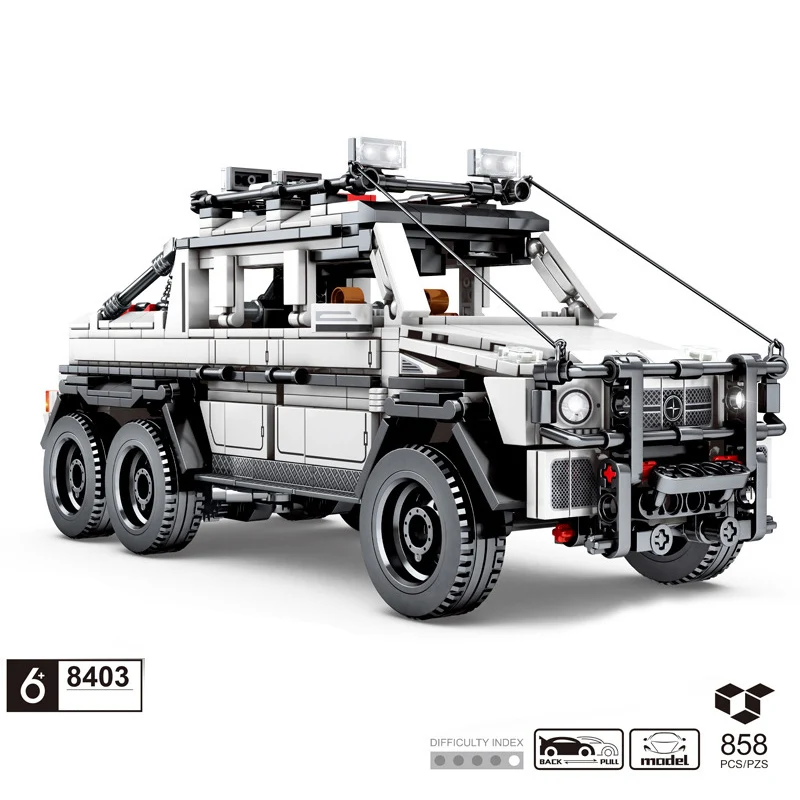 

Technics benz g63 6x6 orv building block Pickup truck model Pull back vehicle steam bricks toys collection for boys gift