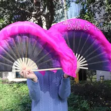 1 сторона белый/бирюзовый, 1 сторона белый/фуксия, 1 пара 30 см бамбук+ 20 см китайский танец Шелковый веер(флаттер), 2 слоя натурального струящегося шелка
