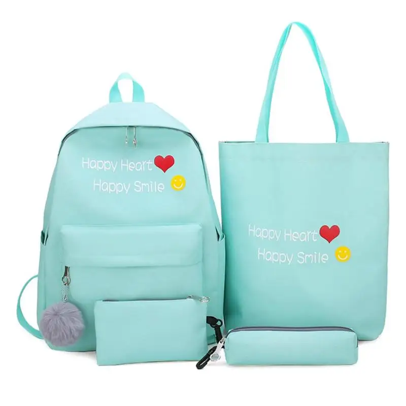 4 шт./компл. Для женщин школьный холщовый рюкзак, школьный рюкзак для подростков; обувь для девочек; обувь для студентов; книжная сумка для мальчиков школьный рюкзак Bolsas рюкзак Mochilas - Цвет: Green
