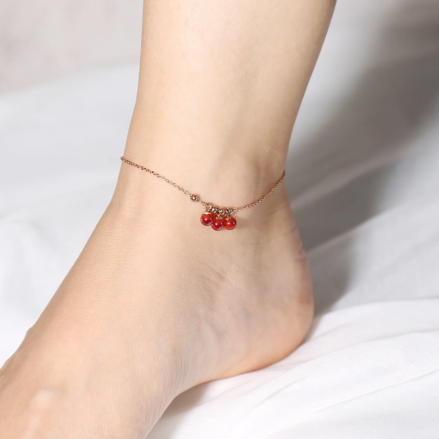 Elegant Rose Gold Anklets for Women Stainless Steel Garnet Adjustable Fashion Anklet bracelet on the leg Jewelry Gifts