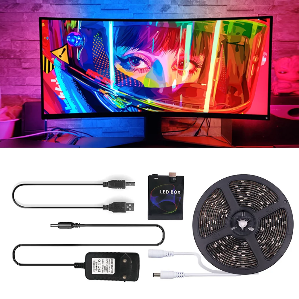 USB Powered 5V WS2812B 5050 RGB LED Strip Light Bar TV Background Lighting Lamp 