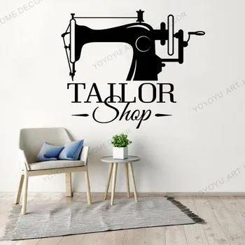 

Tailor Shop Vinyl Wall Sticker Sewing Studio Seamstress Shop Window Vinyl Wall Decals Vintage Living Room Decoration JC139