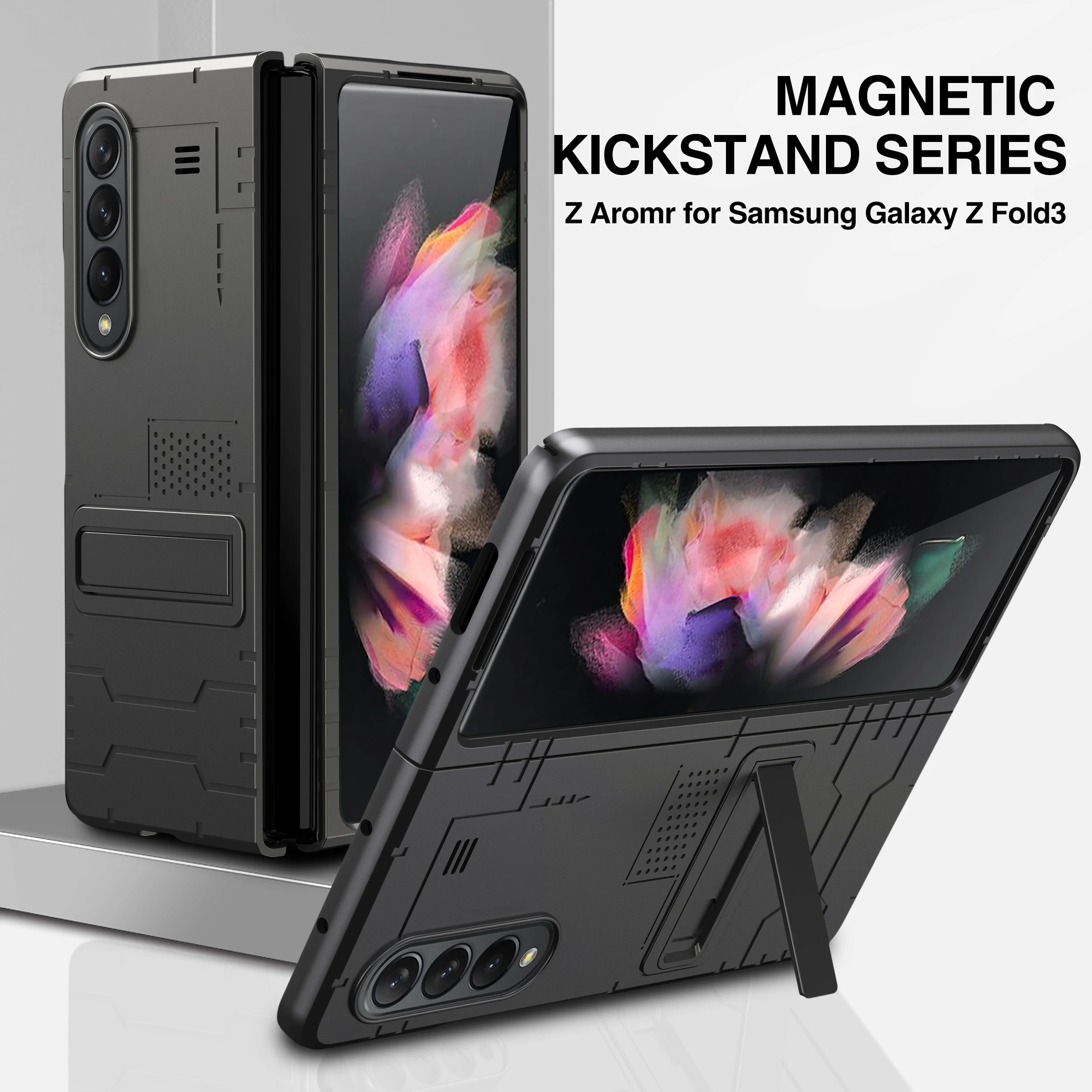 

For Samsung Galaxy Z Fold 3 Full Protection Foldable Case for Galaxy ZFold3 Z Fold3 5G W22 Shockproof Cover with Kickstand