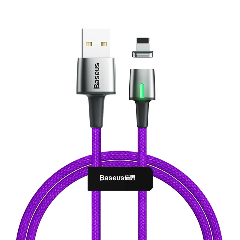 Быстрый Магнитный usb-кабель для зарядки iPhone xs max xr x 8 7 6s plus 5 ipad pro мобильный кабель для зарядки телефона 1 м 2 м 2.4A светодиодный Плетеный - Color: Purple
