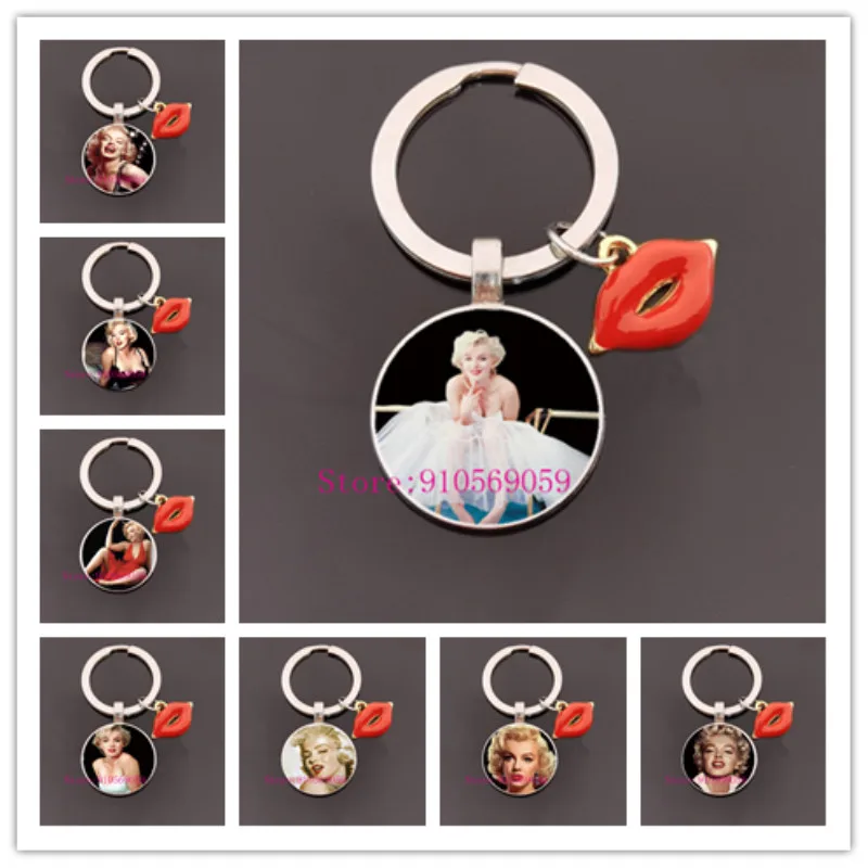 American Movie Star Marilyn Monroe Keychain with Pendent of Red Lips Vintage Icon Idol Photo Key Chain Ring Fans Jewelry | Украшения и