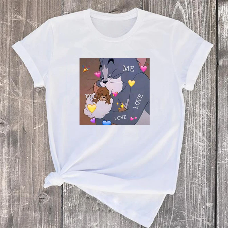 Harajuku/милые новые модные топы с принтом кота из мультфильма, Новая женская летняя футболка с коротким рукавом и круглым вырезом