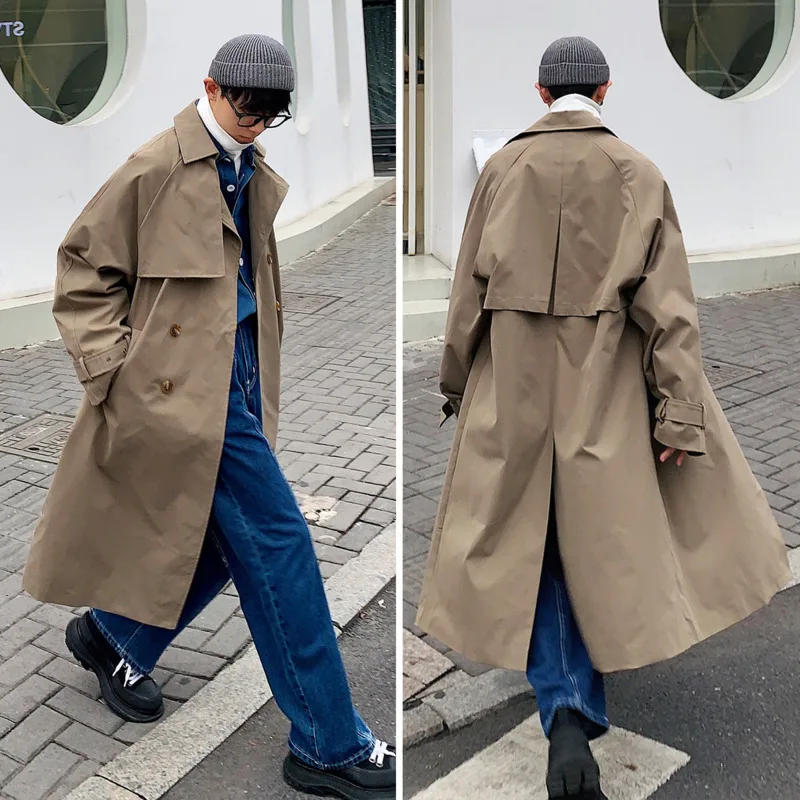Korean Trench Coat Men Fashion Solid 