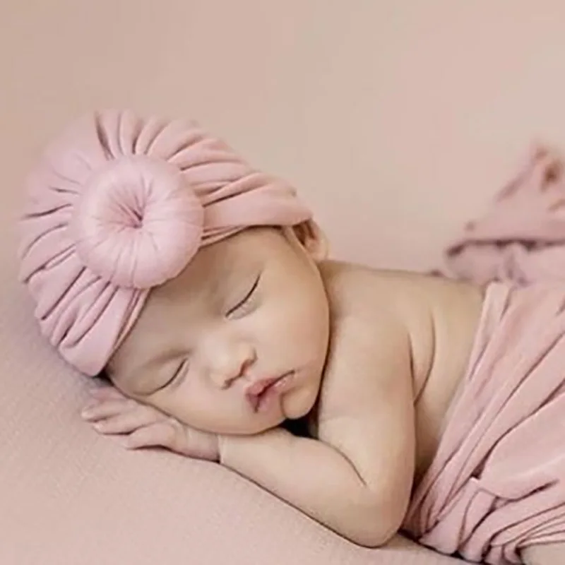 

Baby Turban Knotted Solid Color Girls Headbands Autumn Newborn Caps Hats