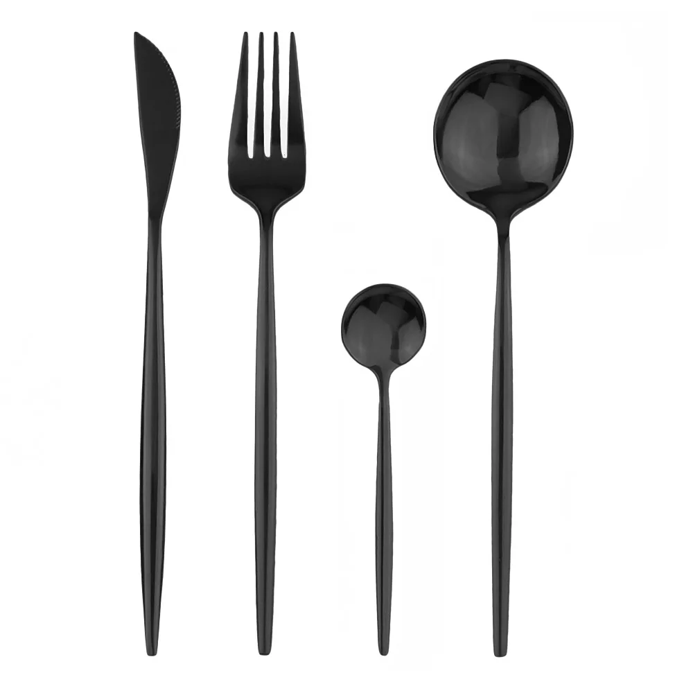 4Pcs Black Портативный дорожный набор посуды черного цвета, вилка, нож, ложка, набор столовых приборов, столовые приборы из нержавеющей стали, набор посуды с палочками для еды, соломинки - Цвет: 4Pcs Black
