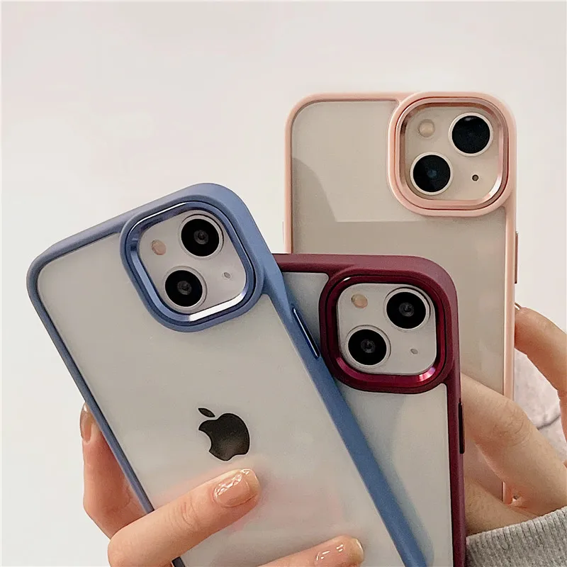 Transparent metallic lens camera protection case for iphone 11 13 12 pro shockproof bumper cover Iphone 13 x xr 7 8plus coque