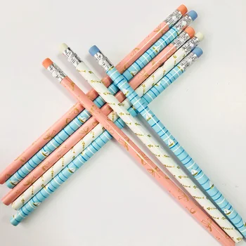 

3X Elegant Fish Bones Boat Bow HB Wooden Pencil With Eraser Writing Drawing Tool Stationery