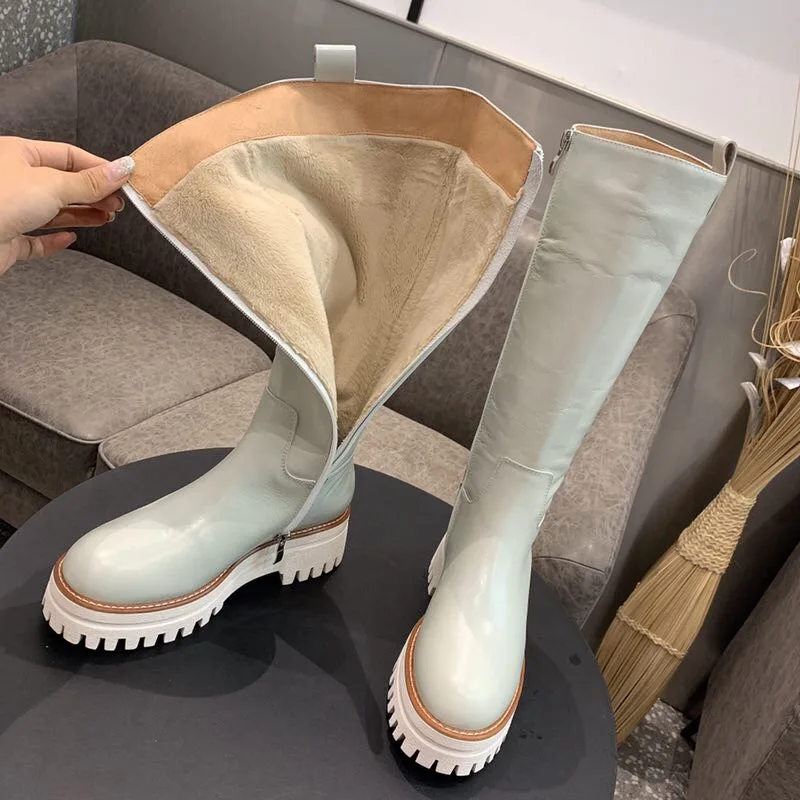 Лидер продаж Botas Mujer высокие сапоги из коровьей кожи до колена на платформе и