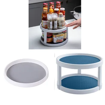 

Kitchen Turntable Spice Organizer 2-Tier Non-Skid Seasoning Rack Cabinet Storage Bin for Pantry Refrigerator Drinks Bathroom